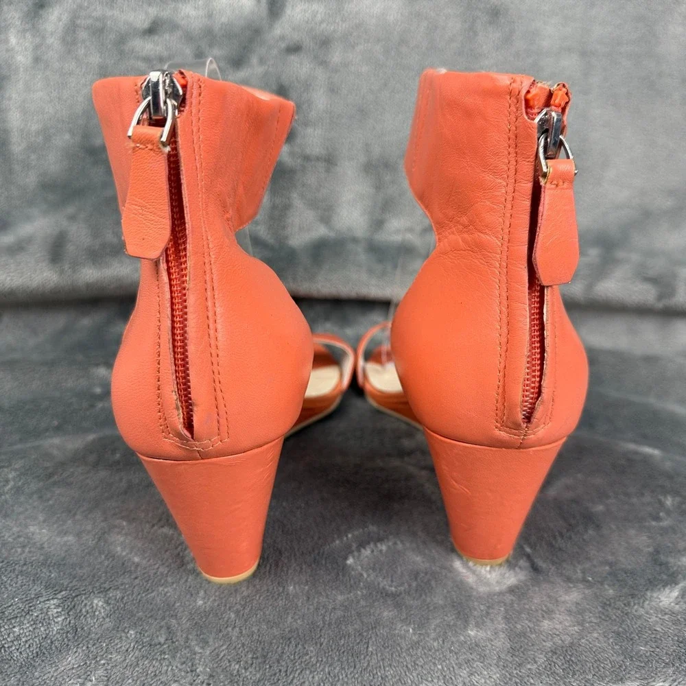 Kenneth Cole Reaction Orange‎ Leather Ankle Strap Wedge Heel Sandals 9.5M